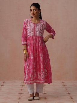 House of Chikankari - Pink Mulmul Embroidered Kurta