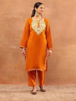 House of Chikankari - Mustard Wool Embroidered Kurta