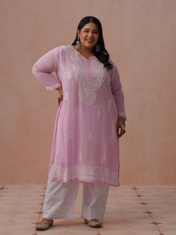 House of Chikankari - Pink Modal Embroidered Kurta