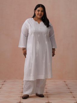 House of Chikankari - White Pure Cotton Embroidered Kurta