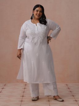 House of Chikankari - White Pure Cotton Embroidered Kurta