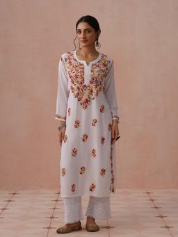 House of Chikankari - White Rayon Embroidered Kurta