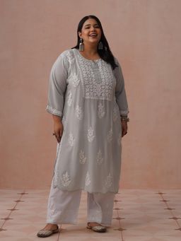House of Chikankari - Grey Modal Embroidered Kurta