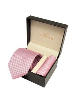 The Tie Hub - Men Pink Microfibre Geometric Neck Tie with Pocket Square (Set of 2)