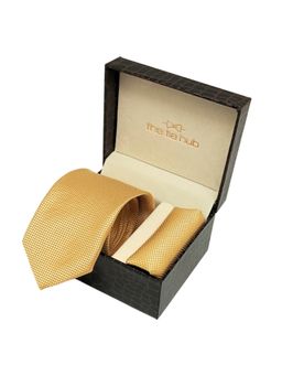 The Tie Hub - Men Yellow Microfibre Geometric Neck Tie with Pocket Square (Set of 2)