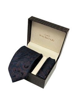 The Tie Hub - Men Blue Microfibre Woven Neck Tie with Pocket Square (Set of 2)