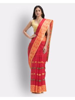 Angoshobha - Indian Women Red Tant Cotton Saree