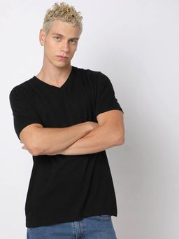 GAP - Black Men's Solid V-Neck T-Shirt