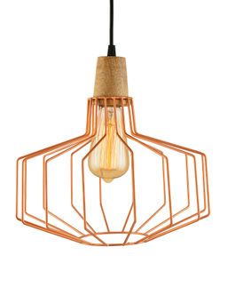 Homesake - Copper Metal Pitcher Cage Wood Pendant Light