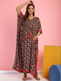 Secret Wish - Rayon Floral Black Maternity Feeding Kaftan