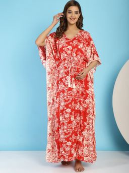 Secret Wish - Rayon Floral Red Maternity Feeding Kaftan