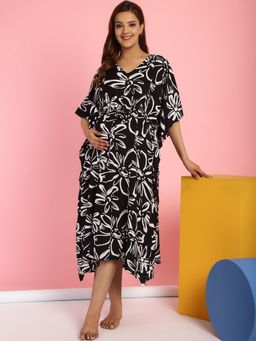 Secret Wish - Rayon Floral Black Maternity Feeding Kaftan