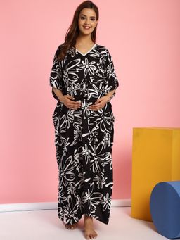 Secret Wish - Rayon Floral Black Maternity Feeding Kaftan