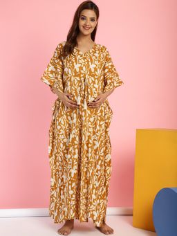 Secret Wish - Cotton Floral Mustard Maternity Feeding Kaftan