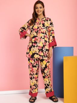 Secret Wish - Floral Print Rayon Multi Color Top & Pyjama (Set of 2)