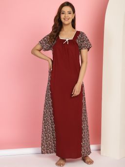 Secret Wish - Printed Maroon Cotton Nighty