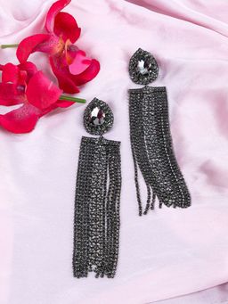 Kazo - Rhinestone Studded Drop Earrings