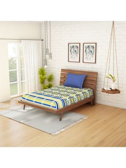 CORE Designed by SPACES - Omnia Blue 144 Tc Cotton Printed Single Bed Sheet with 1 Pillow Cover