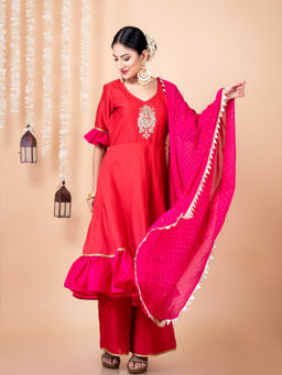 Empress Pitara - Roohi Red Kurta And Palazzo With Dupatta (Set of 3)