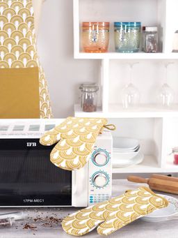 Maspar - Deco Dawn Cotton Printed Gold 2Pc Oven Mitt Set