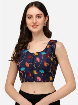 Amrutam Fab - Women's Sequences Work Navy Blue Satin Banglory Round Neck Blouse