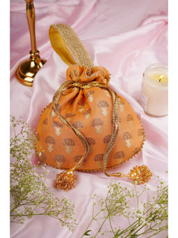 SWABHIMANN - Aashna Orange Silk Potli Bag