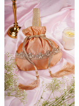 SWABHIMANN - Mariam Peach Pure Silk Potli Bag