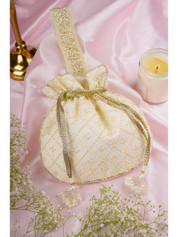 SWABHIMANN - Kimaya Yellow Pure Chinon with Cutdana Potli Bag