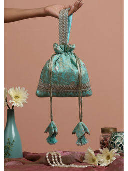 SWABHIMANN - Aakriti Mint Silk Brocade Potli Bag