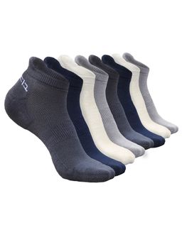 Heelium - Bamboo Ankle Socks-FreeSize UK7-11,8 Pairs,LGrey,DGrey,White,NBlue,Anti dour (Pack of 8)