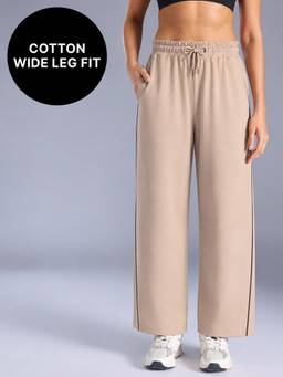 Kica - Cotton Wide Leg Pants with Functional Pockets and Reflective Details KIC516 Beige