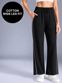 Kica - Cotton Wide Leg Pants with Functional Pockets and Reflective Details KIC516 Black