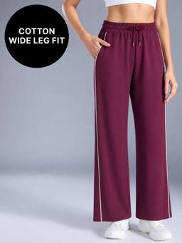 Kica - Cotton Wide Leg Pants with Functional Pockets and Reflective Details KIC516 Wine