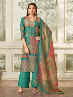 SPRAHA - Abhilasha Green Simmer Tissue Crush Unstitched Dress Material (Set of 3)