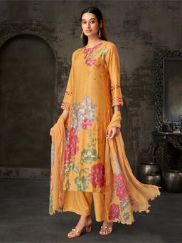 SPRAHA - Anahita Yellow Muslin Printed Unstitched Dress Material (Set of 3)