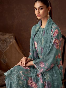 SPRAHA - Anisha Green Muslin Floral Embroidered Unstitched Dress Material (Set of 3)