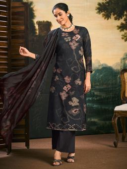 SPRAHA - Anshika Black Muslin Fancy Handwork Printed Unstitched Dress Material (Set of 3)