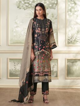 SPRAHA - Brinda Black Russian Printed Unstitched Dress Material (Set of 3)