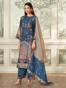 SPRAHA - Brinda Blue Russian Printed Unstitched Dress Material (Set of 3)