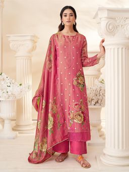 SPRAHA - Chavi Metallic Pink Printed Unstitched Dress Material (Set of 3)