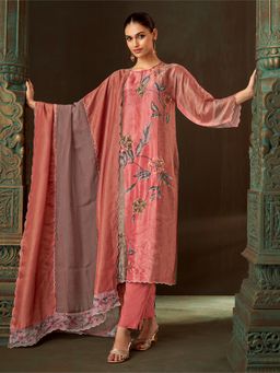 SPRAHA - Hushn Metallic Pink Printed Unstitched Dress Material (Set of 3)