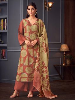 SPRAHA - Ishrat Rust Simmer Geometric Printed Unstitched Dress Material (Set of 3)