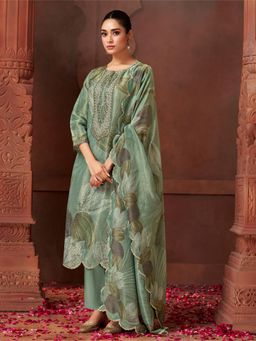 SPRAHA - Kashvi Rama Green Printed Simmer Unstitched Dress Material (Set of 3)