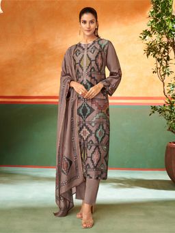 SPRAHA - Maysa Metallic Redish Brown Muslin Unstitched Dress Material (Set of 3)