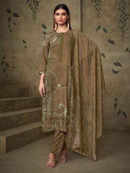 SPRAHA - Minhaz Mehendi Muslin Printed Unstitched Dress Material (Set of 3)