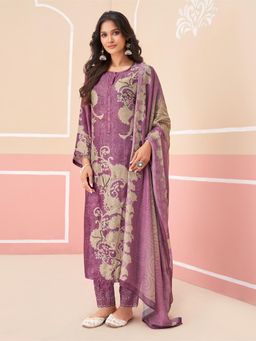 SPRAHA - Ridhi Pink Handwork and Embroidery Muslin Unstitched Dress Material (Set of 3)