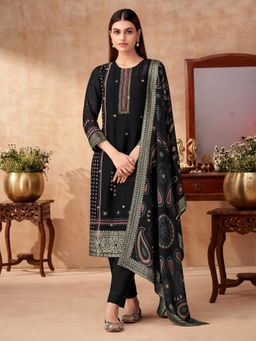 SPRAHA - Ritika Black Organza Fancy Jaquard Printed Unstitched Dress Material (Set of 3)