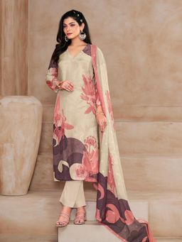 SPRAHA - Sagarika Rust Muslin Printed Unstitched Dress Material (Set of 3)