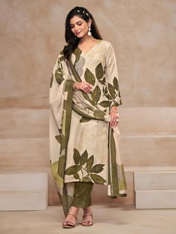 SPRAHA - Sagarika Green Muslin Printed Unstitched Dress Material (Set of 3)