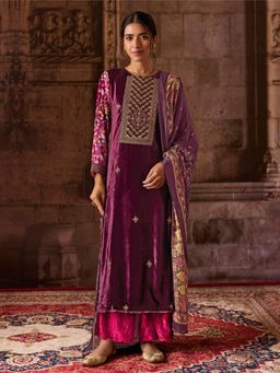 SPRAHA - Saumya Wine Handwork and Embroidery Unstitched Dress Material (Set of 3)